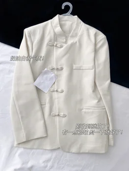 Китайский Блейзер Женская Весенняя Куртка Белое Пальто Stage Zhongshan Vintage