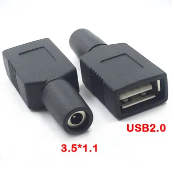 Разъем постоянного тока 3,5 × 1,1 к разъему USB 2,0 Разъем питания постоянного тока Разъем адаптера для ноутбука 3,5 * 1,1 мм Черного цвета