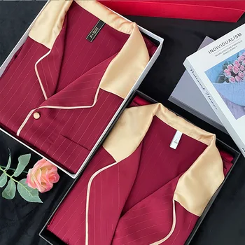 Весенне-осенний тонкий пижамный костюм 2023 года, высококачественная домашняя одежда из золотистого шелка, пижамы из ледяного шелка с длинными рукавами