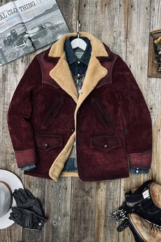 CDF1450, большой размер, высококачественная супер теплая куртка из натуральной коровьей кожи с шерстяной подкладкой, куртка-бомбер B3 Shearling