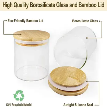 Поразительно красивые стеклянные наборы пищевых банок и канистр с бамбуковыми крышками, 6 упаковок по 26 унций