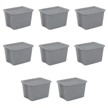 Набор из 8 серых пластиковых коробок объемом 18 галлонов: прочное и надежное решение для хранения