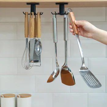 Вращающиеся кухонные крючки на 360 градусов, Складной настенный держатель, универсальный крючок, самоклеящийся крючок, подставка для посуды с 6 крючками