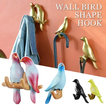 3D смолы фигурки птиц, настенные крючки милый птица подвешивания ключей вешалка для одежды вешалка дверь крюк робы шляпа пальто одежды полотенце держатель