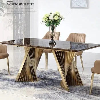 Центральный европейский дизайн Мраморного кухонного стола, сервировочный столик из нержавеющей стали для бассейна, мебель для дома FYYH