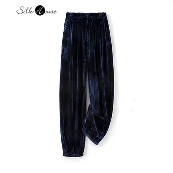 2023, женская мода, осень/Зима, Новые Шелковые бархатные повседневные оксфордские синие облегающие брюки Премиум-класса