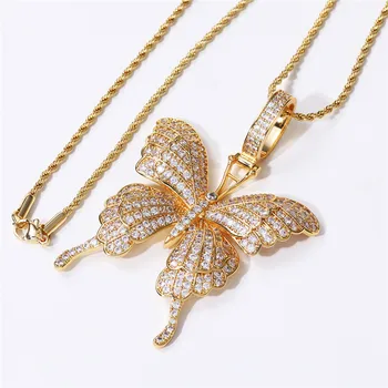 Huitan, эстетическое ожерелье с подвеской в виде бабочки, Женское ожерелье с полным блестящим кристаллом Кубического циркония, Роскошный золотой цвет, модные украшения Для вечеринки