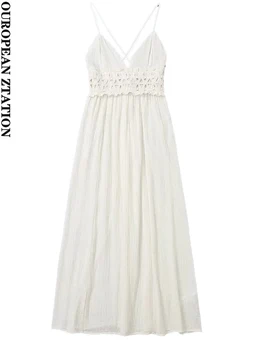 PAILETE Женское модное плиссированное платье миди с открытой спиной 2023, винтажное платье с v-образным вырезом на тонких бретельках, женские платья vestidos mujer