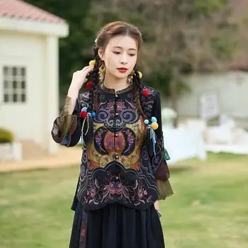 2023 г., китайский ретро этнический стиль, вышивка, воротник-стойка, жилет без рукавов, короткий винтажный топ, элегантный модный костюм tang, жилет s166