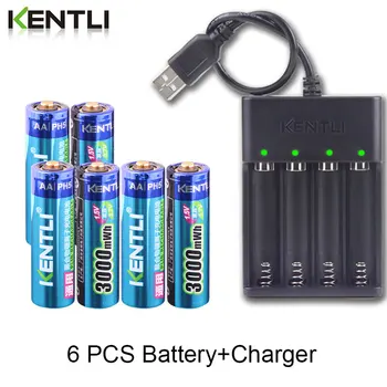 KENTLI 1,5 В 3000 МВтч без эффекта памяти aa литий-ионная полимерная литиевая батарея + 4 слота USB зарядное устройство