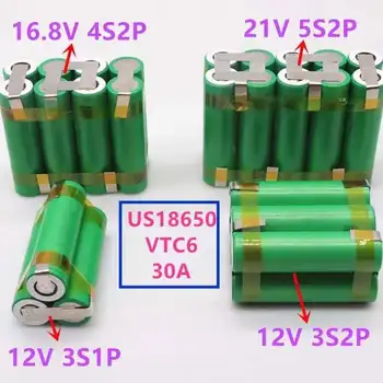 12 В 18650 VTC6 батарея 3000 мАч 30 ампер для 12,6 В отвертки батарея сварная пайка полосы 3S1P 12,6 В батарейный блок (настроить)
