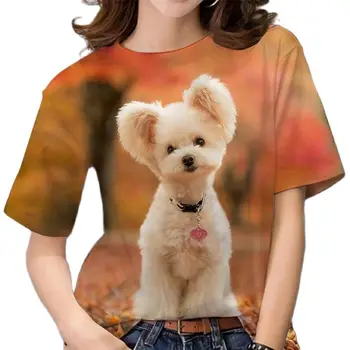 Летняя женская футболка для дам, футболка с 3D принтом милой собачки, Модные повседневные уличные топы с коротким рукавом, футболки, Женская одежда Y2k