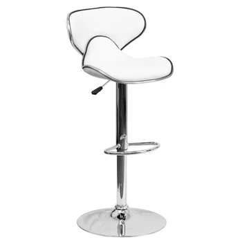 Современная мебель Devin, уютный Белый виниловый барный стул с регулируемой высотой со средней спинкой и хромированным основанием