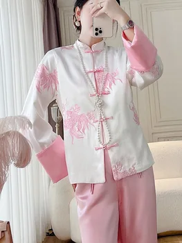 Высококачественная весенне-летняя женская ацетатная куртка, топ, костюм в китайском стиле Тан, элегантное женское пальто с вышивкой, размеры S-XXL