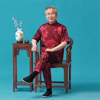мужской костюм эпохи тан, традиционная китайская одежда для приема пищи, брюки, мужские рубашки, рубашка с восточным драконом, топ, кунг-фу, воротник-стойка hanfu