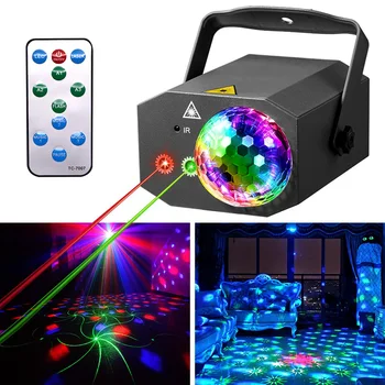 Светодиодный Светильник для вечеринки, DJ, диско-шар, RGB Проектор, Лазерная лампа, Звукоактивируемый сценический светильник, дистанционное управление, стробоскопическая лампа для бара KTV
