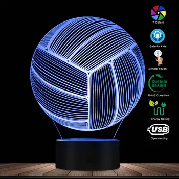 Волейбольная 3D оптическая светодиодная иллюзионная лампа Волейбольная светодиодная настольная лампа, меняющая цвета Спортивного освещения, Украшение для дома, подарок