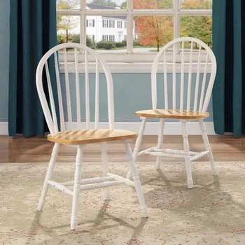 Обеденные стулья Autumn Lane Windsor из массива дерева, белый и дуб (комплект из 2 предметов)