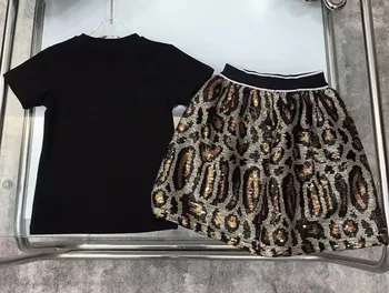 2023 Брендовая дизайнерская детская одежда, костюм для девочек, летний пуловер с короткими рукавами + цифровая юбка с леопардовым принтом, 2 шт.