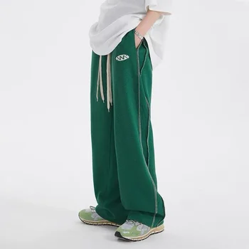 Однотонные брюки, мужские свободные в гонконгском стиле, контрастная цветная полоска, Спортивные повседневные брюки на весну и осень
