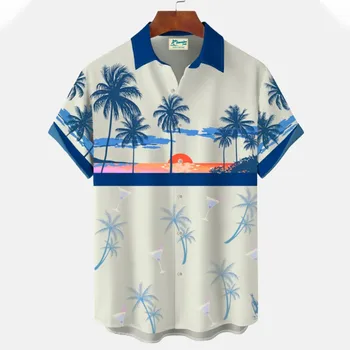 Летняя Мужская Новая Модная Гавайская рубашка 2023, Свежий и Элегантный Топ с коротким рукавом и рисунком, Плюс Размер, Пляжная Повседневная Свободная посадка