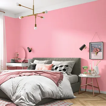Ins розовые обои спальня для девочек, прекрасная принцесса, розовые, грязно-розовые, однотонные обои для гостиной, детской комнаты