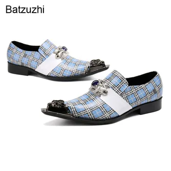 Batzuzhi/мужские модельные туфли-оксфорды ручной работы из натуральной кожи, мужские вечерние и свадебные туфли без застежки с острым металлическим носком для мужчин