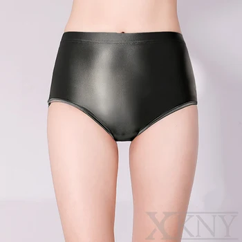 XCKNY черные масляно-глянцевые брюки с высокой талией и ягодицами, сексуальные однотонные трусы, плавки с глянцевым покрытием на животе