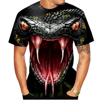 Последняя летняя мужская футболка с 3D-принтом Terror Snake, уличная одежда, мужская и женская мода, супер большой O-образный вырез, короткий рукав