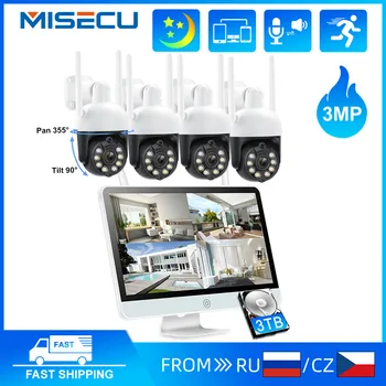 MISECU 3MP PTZ WIFI IP-камеры Система Беспроводного Наблюдения Комплекты для защиты безопасности Удаленный Монитор 8-канальный видеорегистратор Ночного Видения