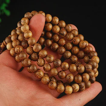 Модный винтажный браслет из натурального дерева венге, 6 мм, эластичный деревянный браслет, 108 браслетов Будды ручной работы, подарочный шарм