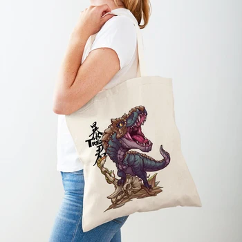 Мультяшный Динозавр Юрского периода, детские сумки для Покупок, Дорожная сумка, Дамская Сумочка, Многоразовая Повседневная Холщовая женская сумка для покупок с Животными