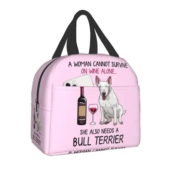 Бультерьер и Забавная собака с вином, Изолированная сумка для ланча для женщин, термосумка для ланча, Походная сумка для пикника, сумка для хранения