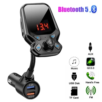 Bluetooth-совместимый Автомобильный MP3-аудио AUX-плеер 5,0 FM-передатчик Беспроводной Автомобильный Комплект Громкой Связи QC 3,0 Автомобильное зарядное устройство с двумя USB