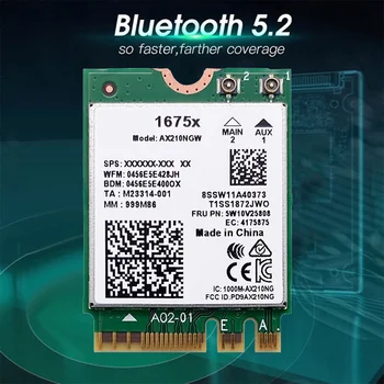 Для Intel 1675X WiFi Карта + комплект антенны 8 дБ AX210NGW AX1675X Wi-Fi 6E 2,4G 5G 6G 5374 Мбит/с BT 5,2 M.2 NGFF WiFi Адаптер