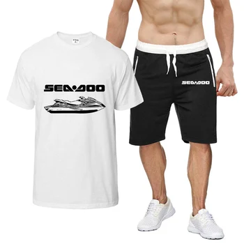 Sea Doo Seadoo Moto Мужские Новые Летние Шорты с рукавами и принтом, Хлопковые Топы в стиле Харадзюку, Повседневные Спортивные футболки, Шорты, Костюмы-двойки