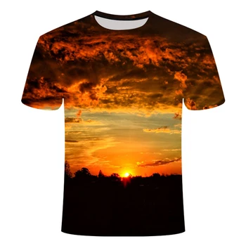 Летние футболки с графическим рисунком Заката, модные мужские футболки с рисунком природного пейзажа, Повседневная красивая футболка с 3D принтом