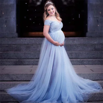 2023 Новое Элегантное Кружевное Сетчатое Длинное Платье для беременных с открытыми плечами, Макси, Платья для Фотосъемки беременных Женщин, Vestidos