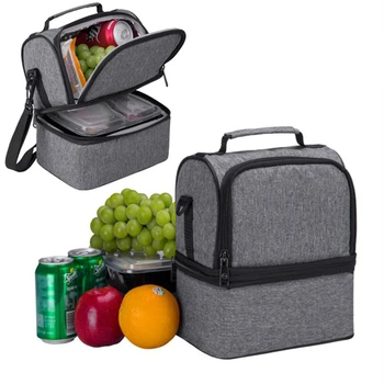 Двойная Портативная изолированная сумка для ланча, термосумка для хранения продуктов, водонепроницаемые дорожные сумки для хранения Бенто для пикника с плечевым ремнем